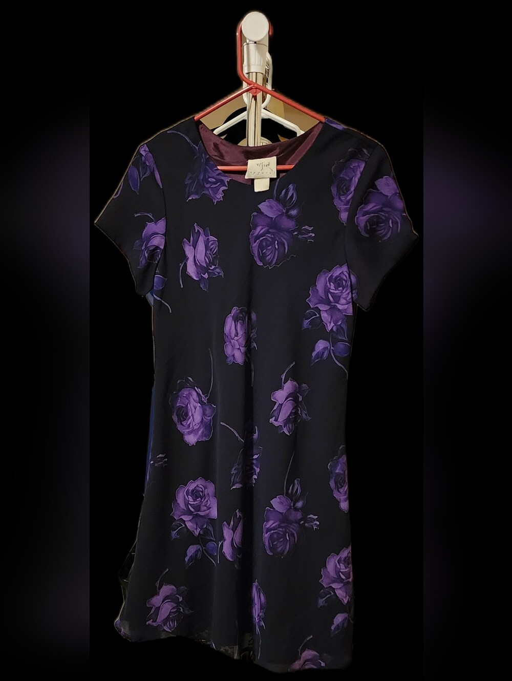 Vision Apparel Navy Dress with Purple Floral Detail